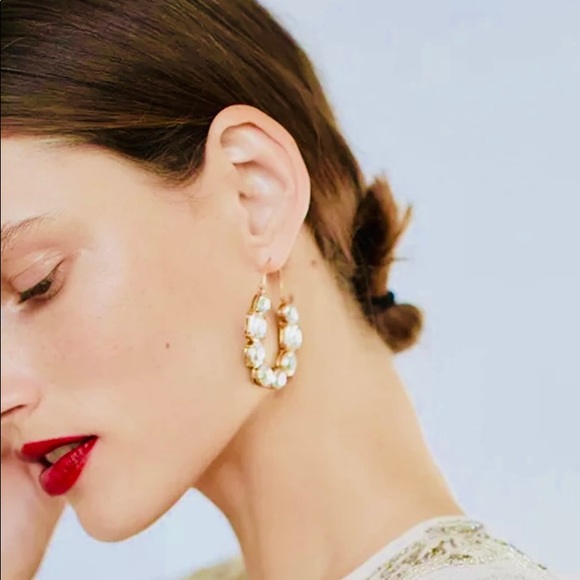 Zara Geometric Rhinestone Gold Hoop Earrings - Picture 5 of 5